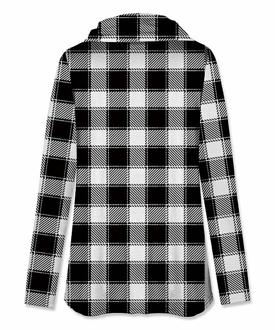 Hot Sale ⭐ UDEAR White & Black Buffalo Check Wrap Cowl-Neck Sweatshirt - Plus 🔔 - Image 2