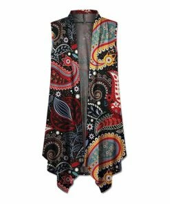 Best Pirce ⭐ UDEAR Red & Black Paisley Longline Open Vest - 👩 Women ✔️
