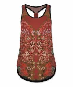 New 🔥 UDEAR Orange Floral Medallion Curved-Hem Racerback Tank - Plus 🧨