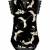 New 🔔 UDEAR Black Floral Crane V-Neck Lace-Trim Sleeveless Top - 👩 Women & Plus 😍