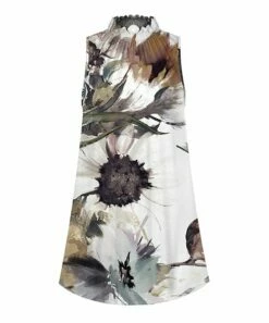 Brand new 😉 UDEAR White & Brown Floral Mock Neck Sleeveless Tunic - 👩 Women 🎉