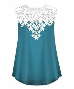 Cheapest 🔔 UDEAR Teal Floral Lace-Yoke Sleeveless Tunic - 👩 Women 🎁