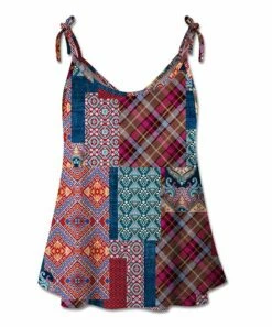 Budget ⌛ UDEAR Blue & Red Patchwork Tie-Strap Tank - 👩 Women 😍
