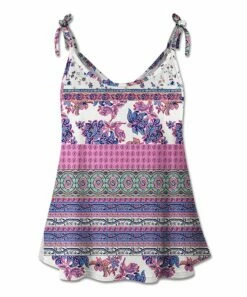 Best deal ⭐ UDEAR Pink & Blue Scarf Print Tie-Strap Tank - Plus 🧨