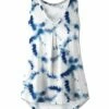Cheap ❤️ UDEAR Blue & White Abstract Tie-Dye V-Neck Sleeveless Top - 👩 Women 👏