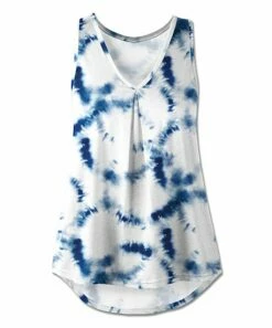 Cheap ❤️ UDEAR Blue & White Abstract Tie-Dye V-Neck Sleeveless Top - 👩 Women 👏