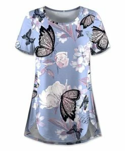 Best deal 🧨 UDEAR Lavender Floral Butterfly Button-Detail Curved-Hem Tunic - 👩 Women 😍