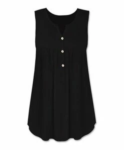 Best Pirce ⭐ UDEAR Black Button-Front Sleeveless Top - 👩 Women 🛒