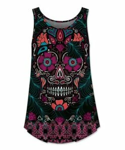 Promo 🌟 UDEAR Black & Purple Sugar Skull Pocket Tank - 👩 Women ⭐