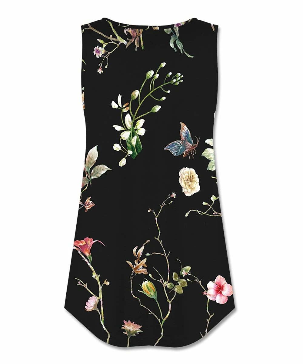 Best reviews of ๐งจ UDEAR Black Floral & Butterflies Button-Front Sleeveless Top - ๐ฉ Women โ - Image 2