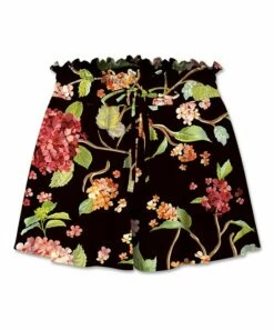 Hot Sale ⌛ UDEAR Black & Red Hydrangea Floral Drawstring Paper Bag Shorts - Plus 🎁