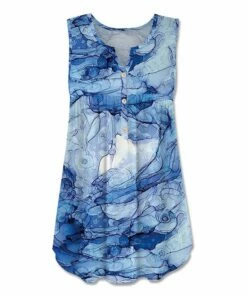 Best deal โ๏ธ UDEAR Blue Watercolor Button-Front Sleeveless Top - Plus โจ