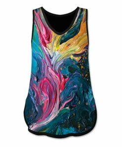 Best Sale 🔔 UDEAR Teal & Pink Abstract Curved-Hem V-Neck Tank - 👩 Women 🛒