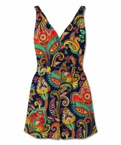 Wholesale 🌟 UDEAR Red & Green Paisley Surplice Sleeveless Romper - 👩 Women 😍