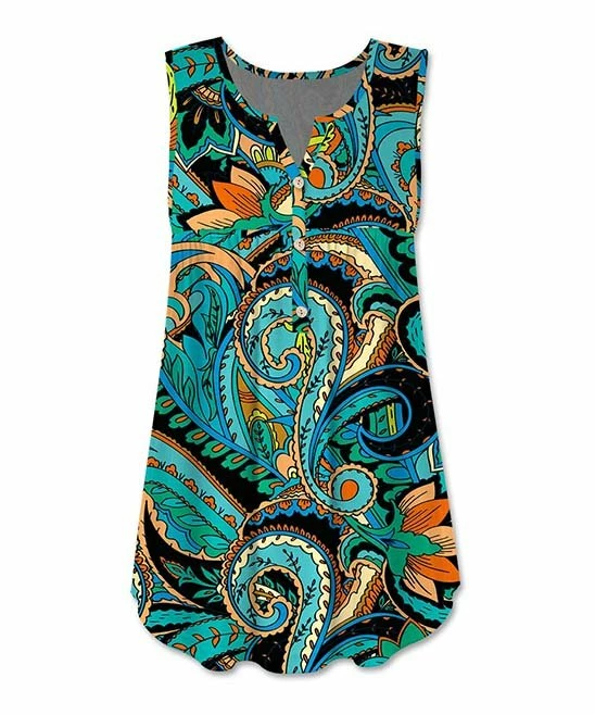 Best Sale ๐ UDEAR Green & Black Paisley Button-Front Sleeveless Top - ๐ฉ Women โ