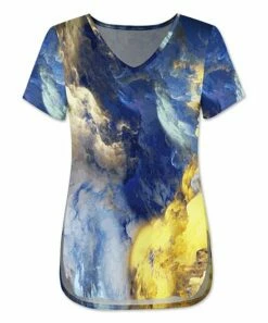 Budget 💯 UDEAR Blue & Yellow Swirl Abstract V-Neck Tee - Plus ⭐