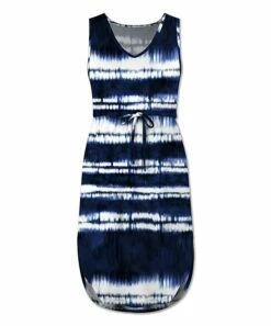 Cheap 👍 UDEAR Navy & White Abstract Stripe Tie-Waist Sleeveless 👗 Dress - Plus 😉