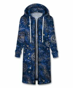 Cheap ⭐ UDEAR Blue & White Star Longline Zip-Up Hoodie - 👩 Women 😉