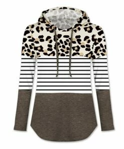 Best Pirce ✨ UDEAR Dark Heather Coffee Leopard Stripe Color Block Hoodie - 👩 Women & Plus ⭐