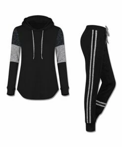 Budget 🤩 UDEAR Black Hoodie & Side-Stripe Joggers - 👩 Women 😀