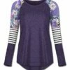 Best Pirce 🎁 UDEAR Heather Purple Floral & Stripe Block-Sleeve Raglan Top - 👩 Women 👍