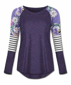 Best Pirce 🎁 UDEAR Heather Purple Floral & Stripe Block-Sleeve Raglan Top - 👩 Women 👍