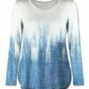 Wholesale ✔️ UDEAR White & Blue Tie-Dye Curved-Hem Long-Sleeve Top - 👩 Women 😀
