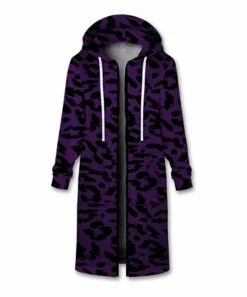 Buy 🧨 UDEAR Purple & Black Leopard Longline Zip-Up Hoodie - 👩 Women 🔥