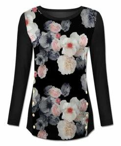 Flash Sale ❤️ UDEAR Charcoal & Ivory Floral Button-Accent Tunic - 👩 Women ⭐