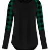 Best reviews of ✔️ UDEAR Black & Green Buffalo Check Block-Sleeve Raglan Top - 👩 Women 🧨