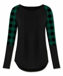 Best reviews of ✔️ UDEAR Black & Green Buffalo Check Block-Sleeve Raglan Top - 👩 Women 🧨
