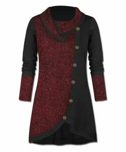 Best reviews of 🔥 UDEAR Black & Red Color Block Button-Accent Cowl Neck Tunic - 👩 Women 😉