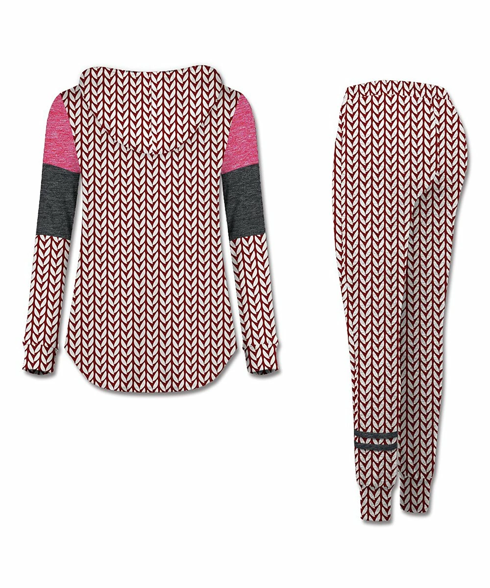 Top 10 🥰 UDEAR Pink & Black Geometric Contrast-Sleeve Hoodie & Side-Stripe Joggers - Plus 🔥 - Image 2