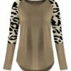 Buy 🧨 UDEAR Light Heather Khaki Leopard Block-Sleeve Raglan Top - 👩 Women 😀