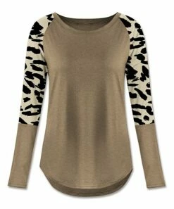 Buy 🧨 UDEAR Light Heather Khaki Leopard Block-Sleeve Raglan Top - 👩 Women 😀