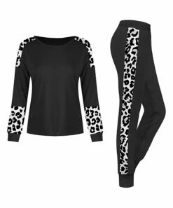 Deals ⭐ UDEAR Black Leopard Round-Neck Long-Sleeve Top & Joggers - 👩 Women & Plus 😀