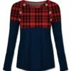 Best Pirce ✨ UDEAR Navy & Red Plaid Button-Accent Long-Sleeve Tee - 👩 Women 👍