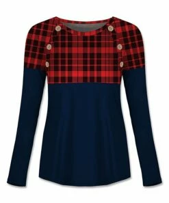 Best Pirce ✨ UDEAR Navy & Red Plaid Button-Accent Long-Sleeve Tee - 👩 Women 👍