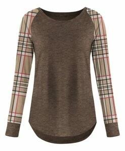 Best Sale 🎁 UDEAR Heather Coffee Plaid Raglan Top - 👩 Women 😍