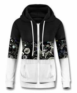 Hot Sale 🔔 UDEAR Black & White Sun Zip-Up Color-Block Pocket Hoodie - 👩 Women 🛒