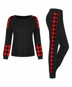 Wholesale 👏 UDEAR Black & Red Plaid Round-Neck Long-Sleeve Raglan Top & Joggers - 👩 Women 🎁