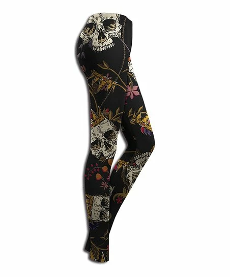 Cheapest 🎁 UDEAR Black Skull & Floral Leggings - Plus ✨