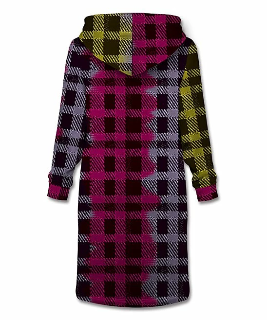 Cheapest 🌟 UDEAR Purple & Yellow Plaid Longline Zip-Up Hoodie - 👩 Women 👍 - Image 2