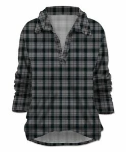 Outlet ❤️ UDEAR Gray Plaid Collared Notch Neck Top - Plus 💯
