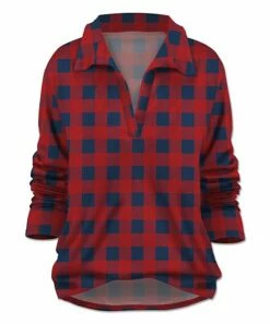 Flash Sale 👏 UDEAR Red Plaid Collared Notch Neck Top - 👩 Women & Plus 🛒