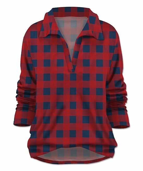Flash Sale ๐ UDEAR Red Plaid Collared Notch Neck Top - ๐ฉ Women & Plus ๐