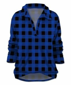 New 👏 UDEAR Blue Plaid Collared Notch Neck Top - 👩 Women 🎉