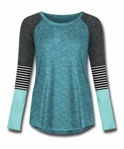 Budget 🌟 UDEAR Heather Lake Blue & Charcoal Stripe Block-Sleeve Raglan Top - 👩 Women & Plus ❤️