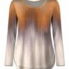Budget 🎉 UDEAR Orange & Cream Ombré Curved-Hem Long-Sleeve Top - 👩 Women 🎉