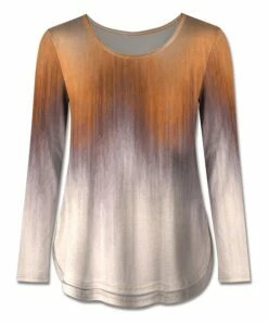 Budget ๐ UDEAR Orange & Cream Ombrรฉ Curved-Hem Long-Sleeve Top - ๐ฉ Women ๐